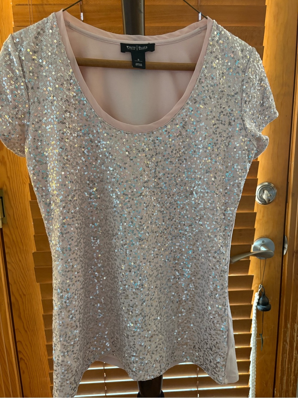 White House Black Market Blush Sequin Short-Sleeve Top Size S